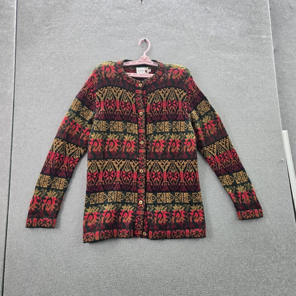 The Alpaca Connection‎ Women Cardigan XL Red Aztec Geometric Alpaca Y2K